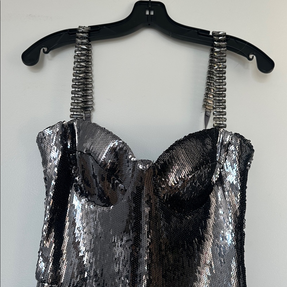 NADINE MERABI Beverly Silver Sequin Jumpsuit - Picture 7 of 15